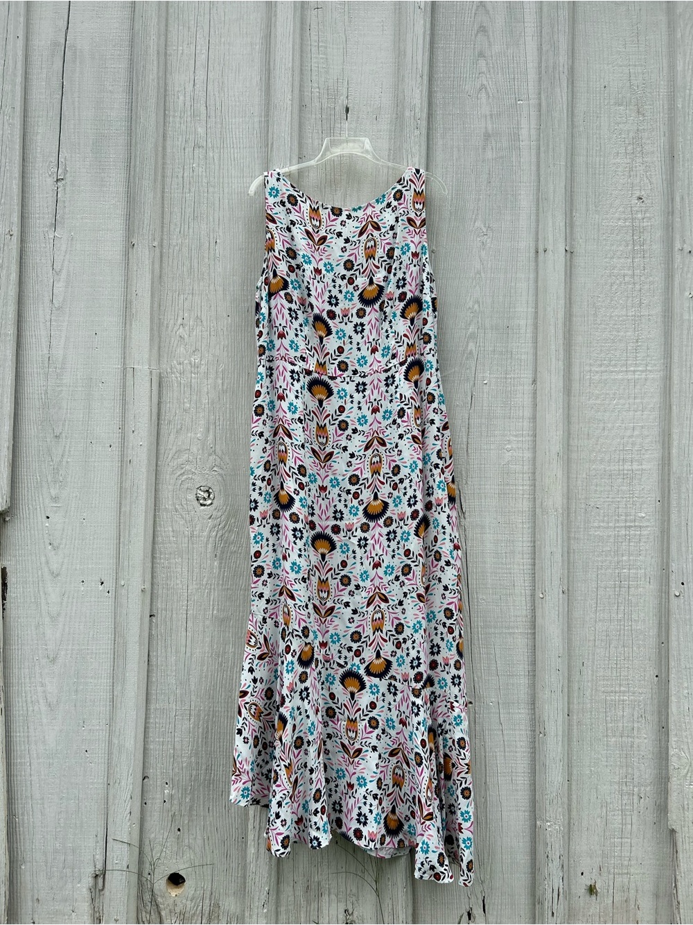 Boden Floral Maxi Dress US 12L UK 16L White Boho Asymmetrical Ruffle Tiered